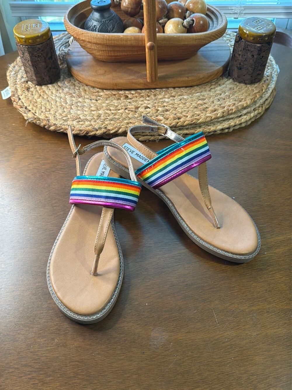 Steve Madden rainbow glitter sandals EUC 5 523